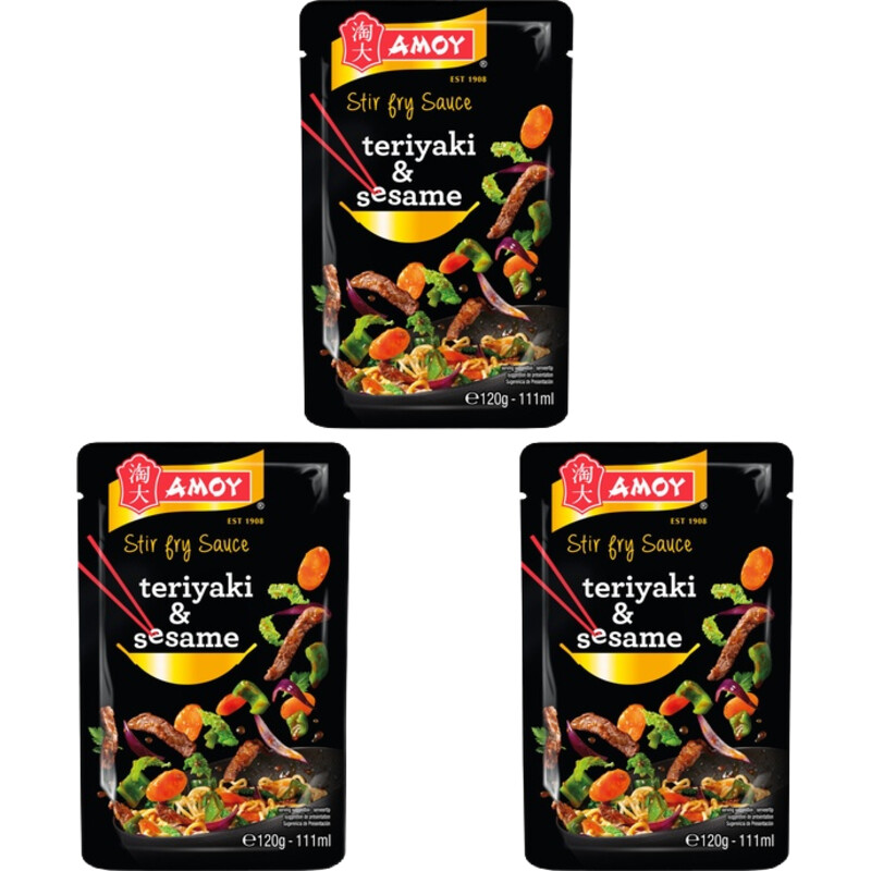 Een afbeelding van Amoy Stir fry sauce teriyaki-sesame 3-pack