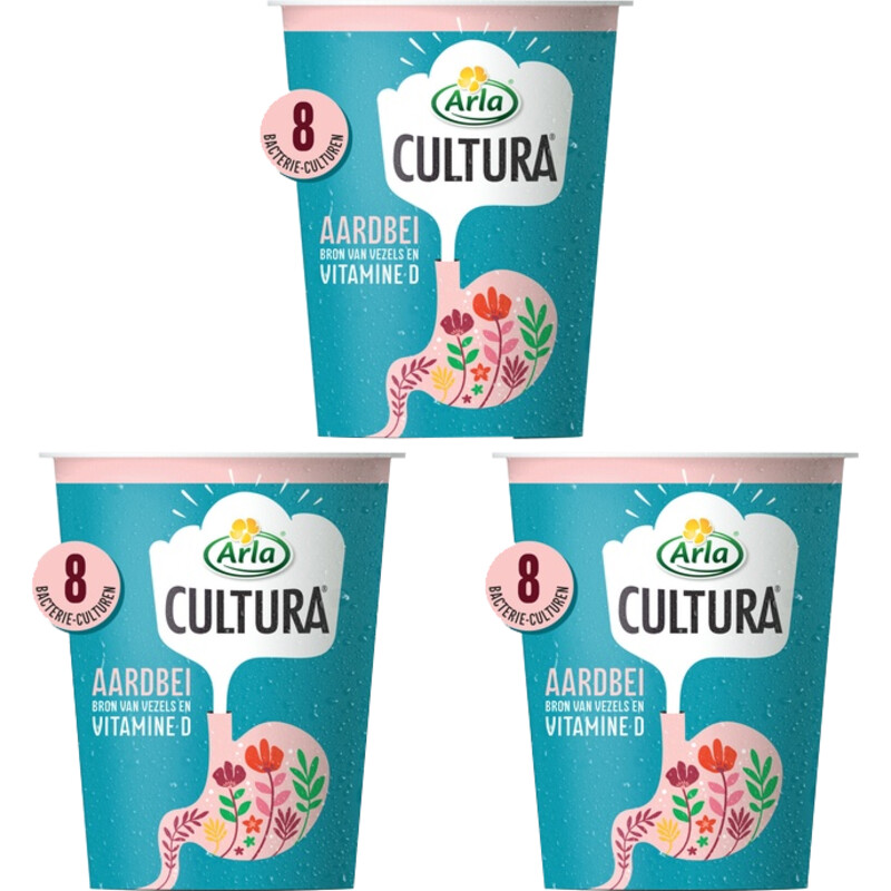 Een afbeelding van Arla Cultura aardbei eetzuivel 3-pack