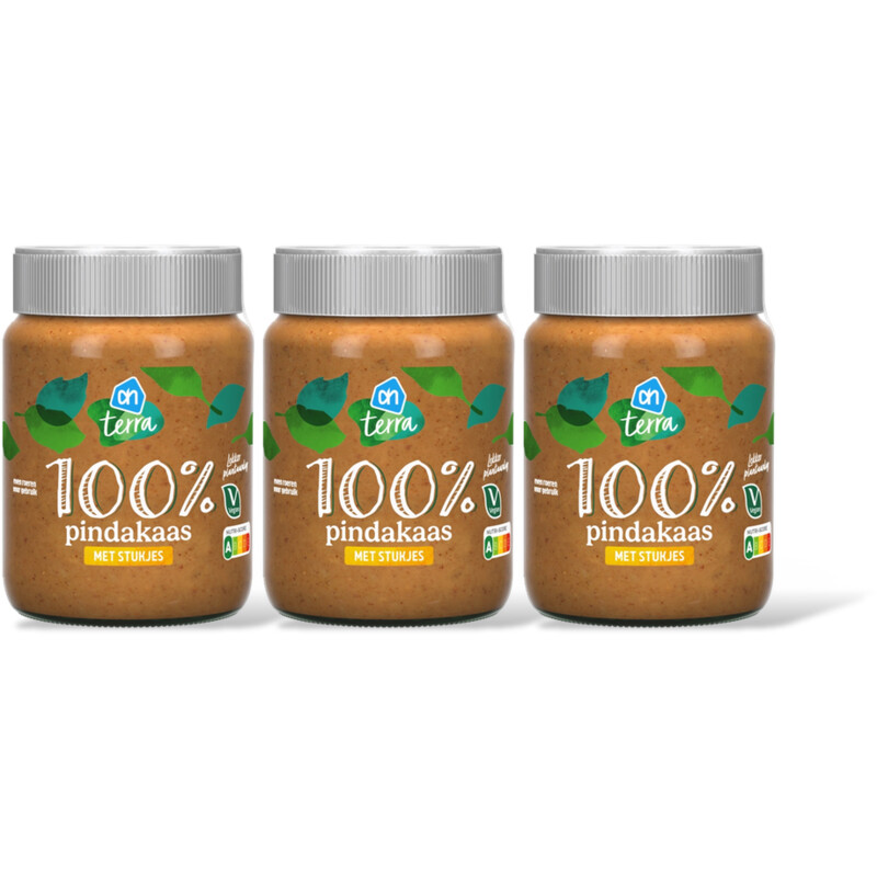 AH Terra Plantaardig 100% pindakaas stukje 3-pack