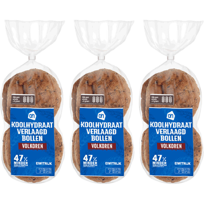 Een afbeelding van AH Koolhydraatarm volkoren bollen 3-pack