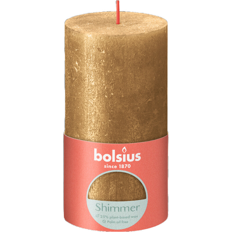 Een afbeelding van Bolsius Rustieke kaars shimmer goud 13cm