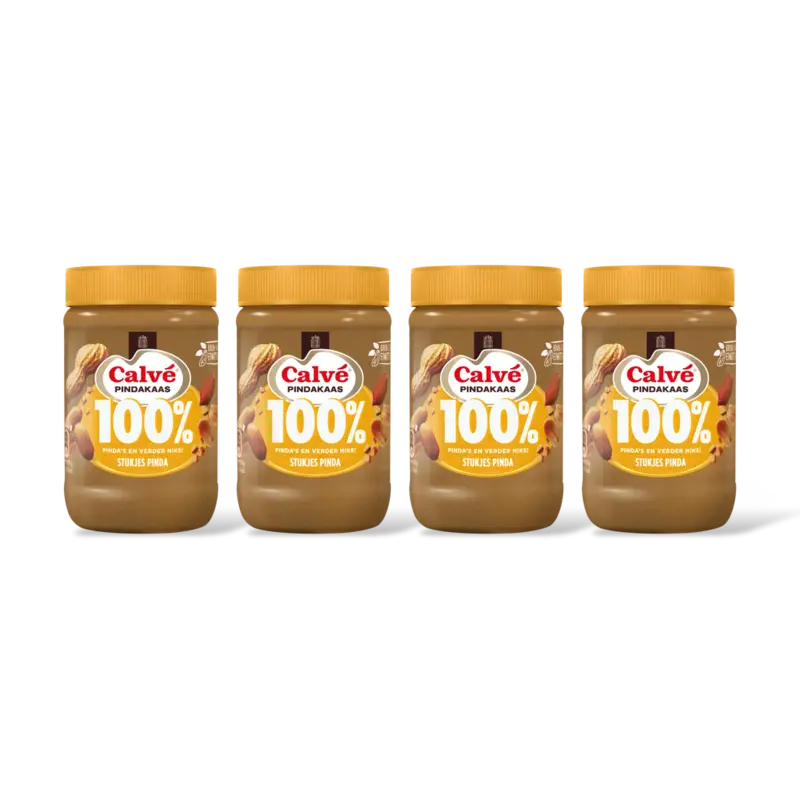 Calvé Pindakaas 100% pinda's grof 4-pack