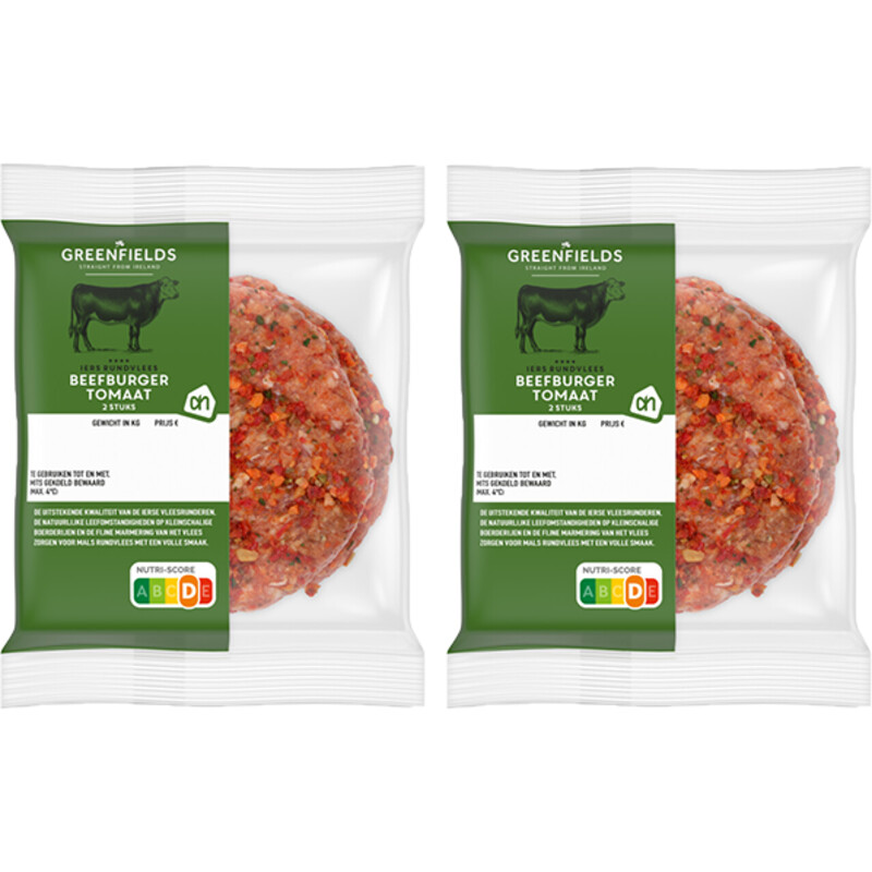 Een afbeelding van AH Greenfields Greenfields Beefburger tomaat 2-pack