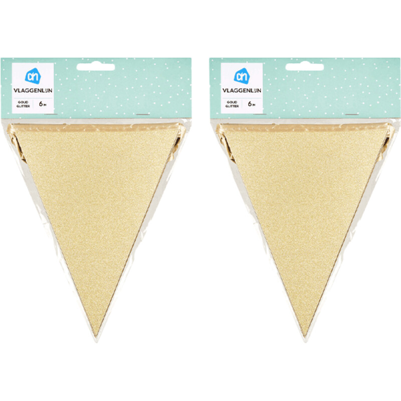 Een afbeelding van AH Glitter vlaggenlijn goud 6mtr 2-pack