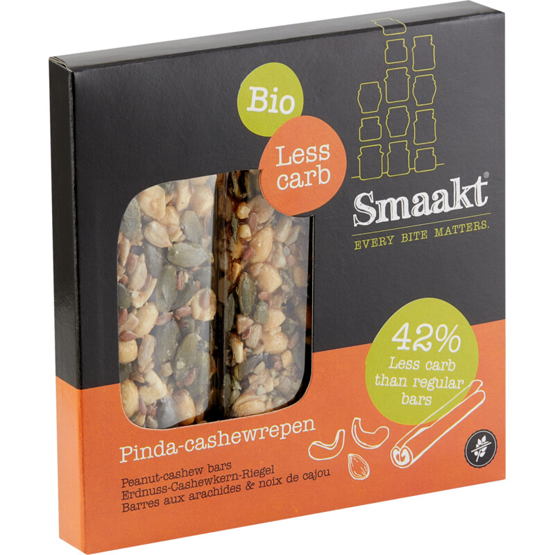 Een afbeelding van Smaakt Pinda cashewrepen less carb