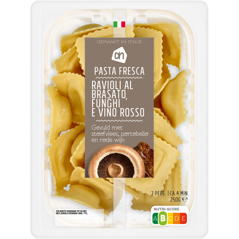 Een afbeelding van AH Ravioli brasato funghi e vino rosso