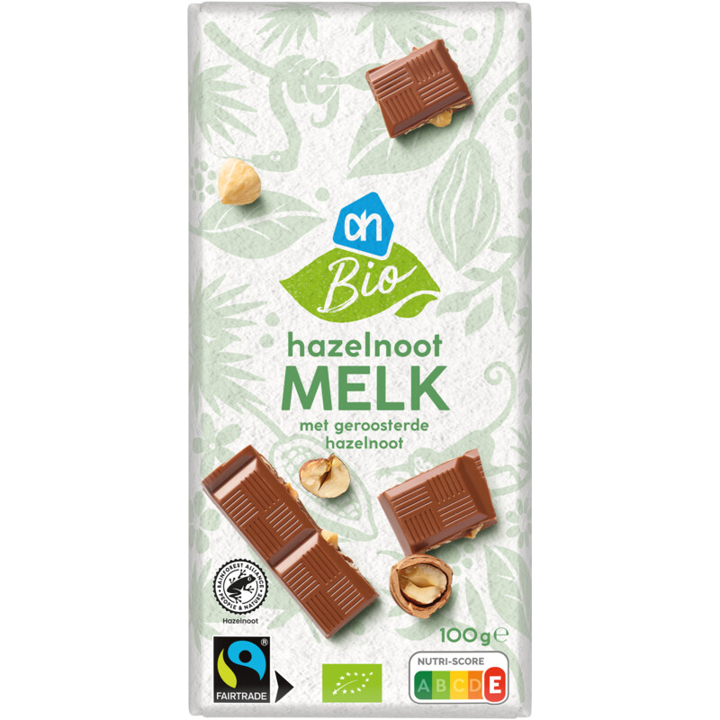 Een afbeelding van AH Biologisch Reep hazelnoot melk