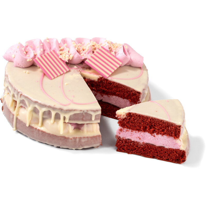 Een afbeelding van AH Red velvet aardbei taart