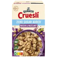 Quaker Cruesli raisin hazelnut zero sugar added