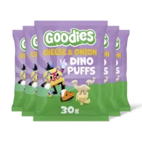 Goodies Snack dino puff cheese & onion 3+ jr 5pk