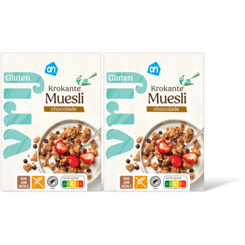 AH Glutenvrij Krokante muesli chocolade 2-pack