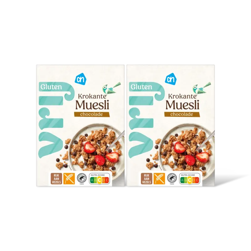 AH Glutenvrij Krokante muesli chocolade 2-pack