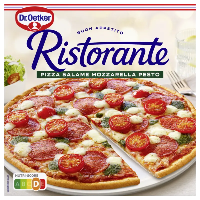 Ristorante pizza salami mozzarella pesto