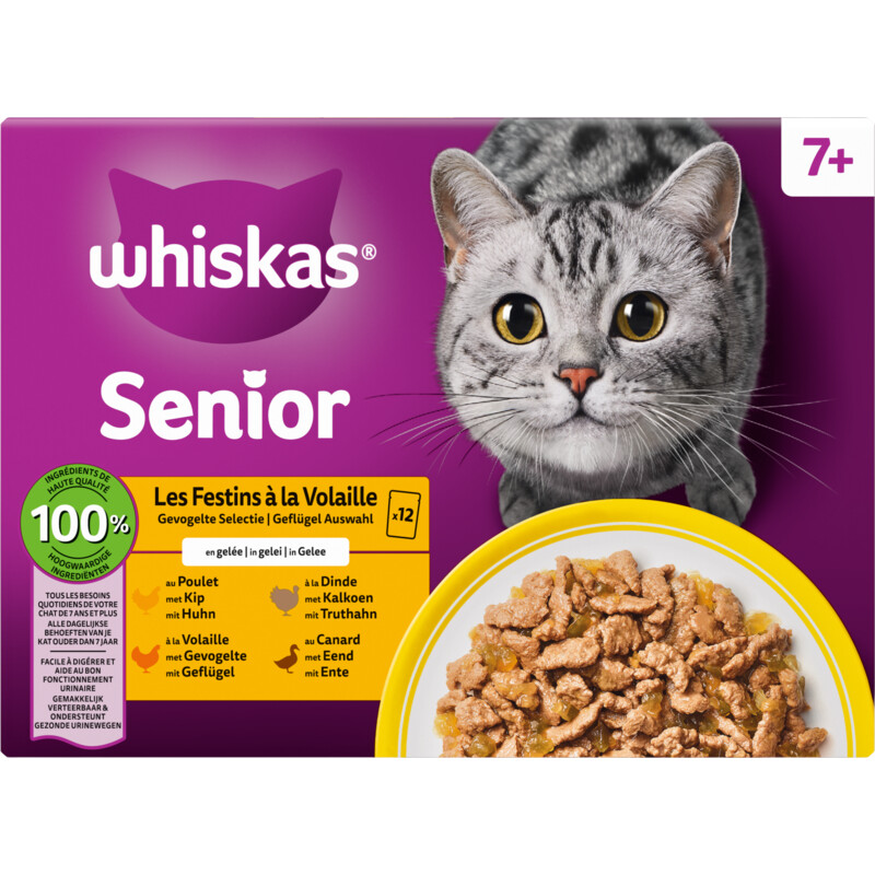 Whiskas Senior gevogelte kip,kalkoen,eend gelei
