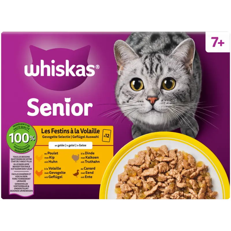 Whiskas Kattenvoer senior 7+ gevogelte in gelei 12st.