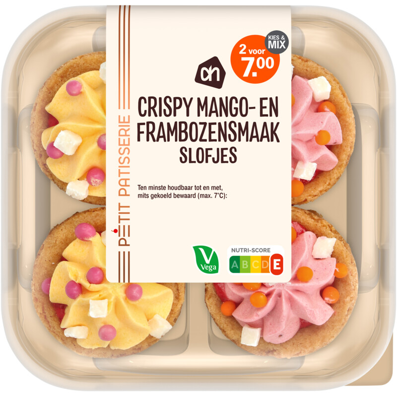 Een afbeelding van AH Crispy mango- en frambozensmaak slofjes