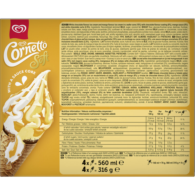 Een afbeelding van Ola Cornetto soft mango & white chocolate