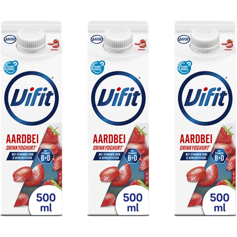 Een afbeelding van Vifit Drinkyoghurt aardbei 500ml 3-pack
