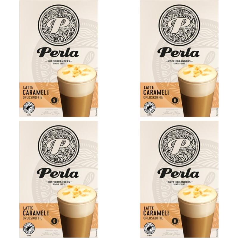 Een afbeelding van Perla Huisblends Latte caramel oploskoffie 4-pack