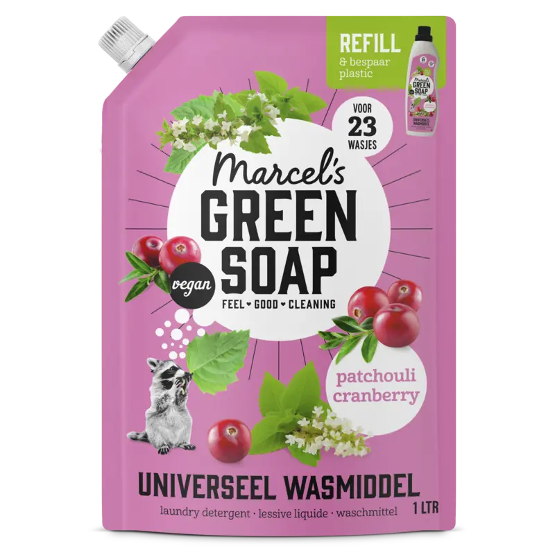 Marcel's Green Soap Wasmiddel patchouli cranberry navulling