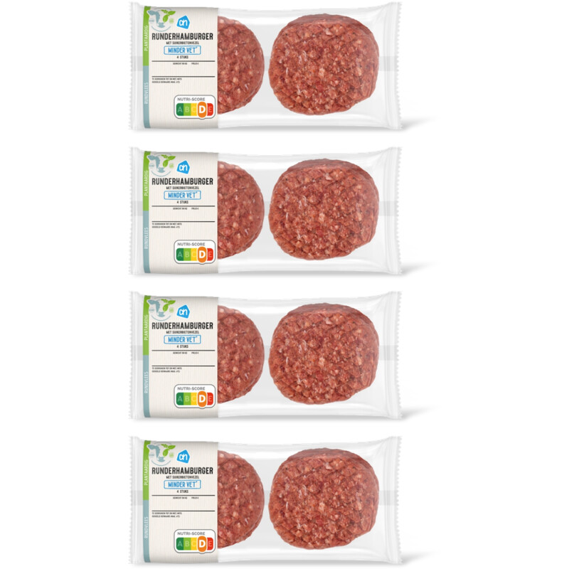 AH Runderhamburger minder vet 4 stuks 4-pck