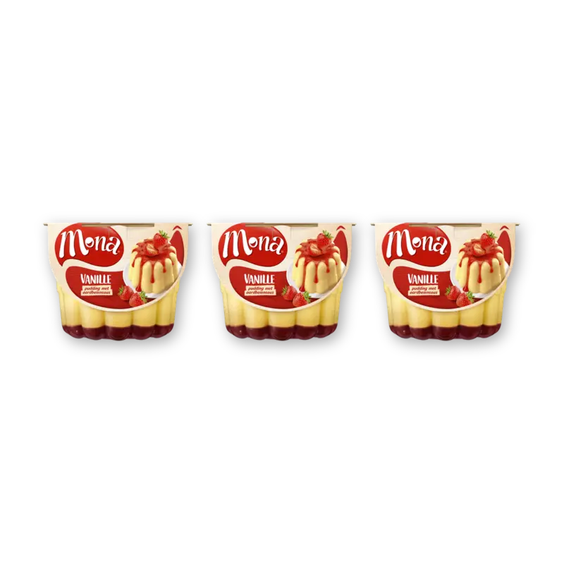 Vanillepudding met aardbeiensaus 3-pack
