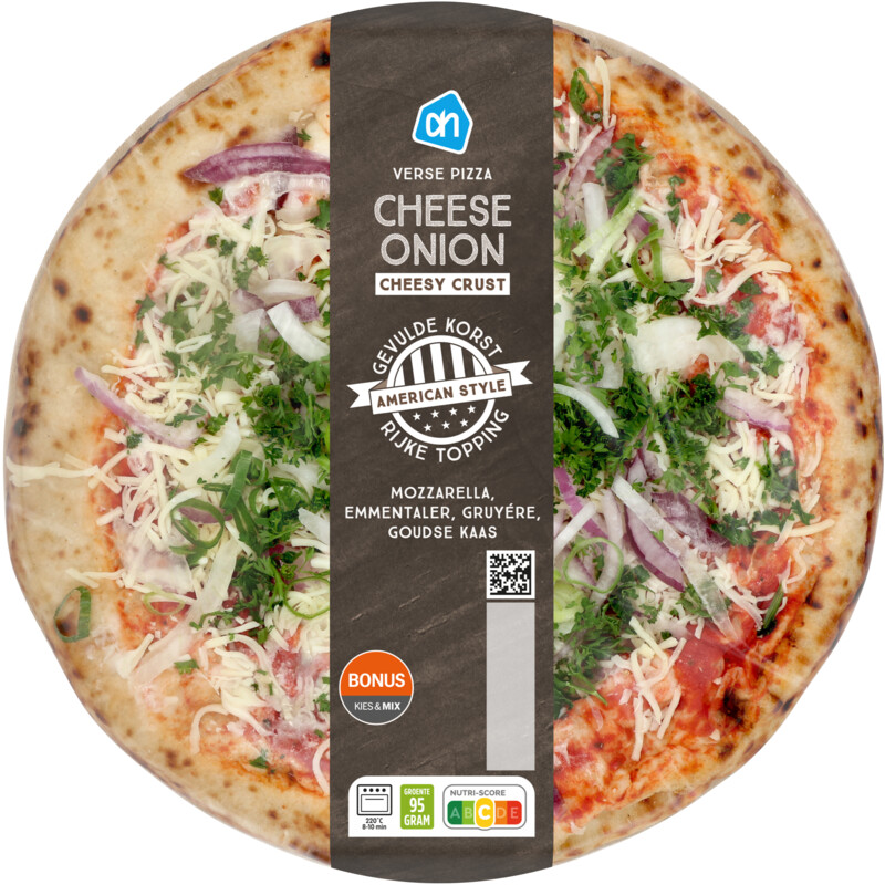 Een afbeelding van AH Verse pizza Amerikaans cheese onion