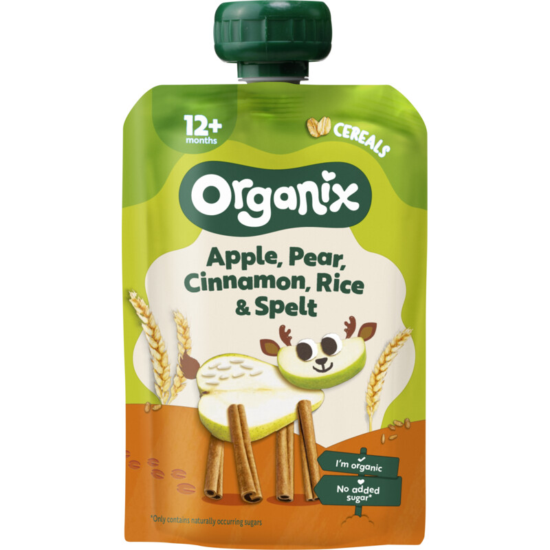 Organix Knijpfruit apple, pear, cinnamon 12m+