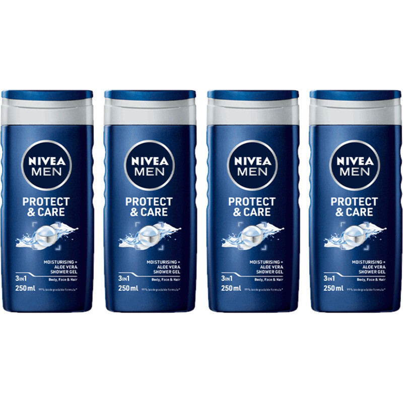 Een afbeelding van NIVEA Men protect care douchegel 3-in1 4-pack