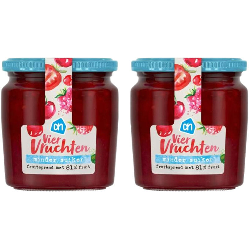 Een afbeelding van AH Fruitspread viervrucht 81% 2-pack