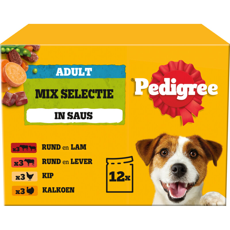 Een afbeelding van Pedigree Adult mix selectie met groenten in saus