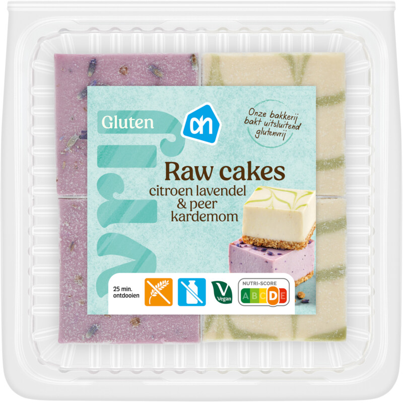Een afbeelding van AH Glutenvrij Raw cakes citroen lavendel&peer kardemom
