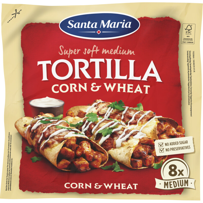 Een afbeelding van Santa Maria Tortilla wraps corn & wheat 8x medium