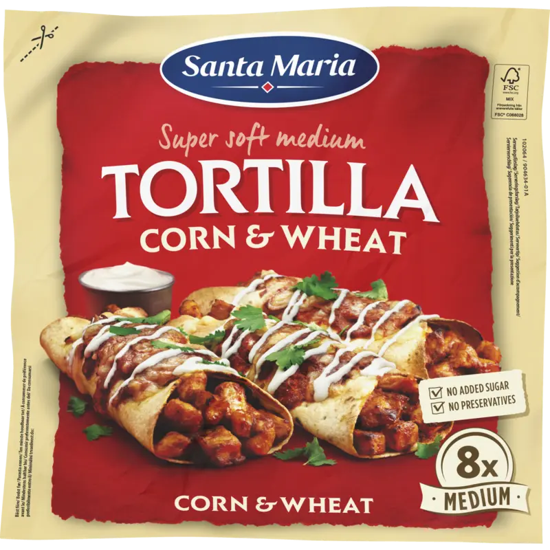 Santa Maria Tortilla wraps corn & wheat 8x medium