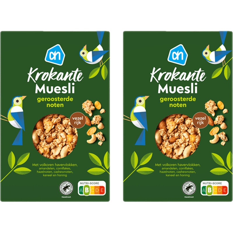 Een afbeelding van AH Krokante muesli geroosterde noten 2-pack