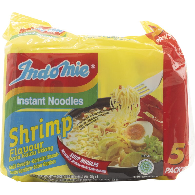 Een afbeelding van Indo mie Instant noodles shrimp flavour 5-pack