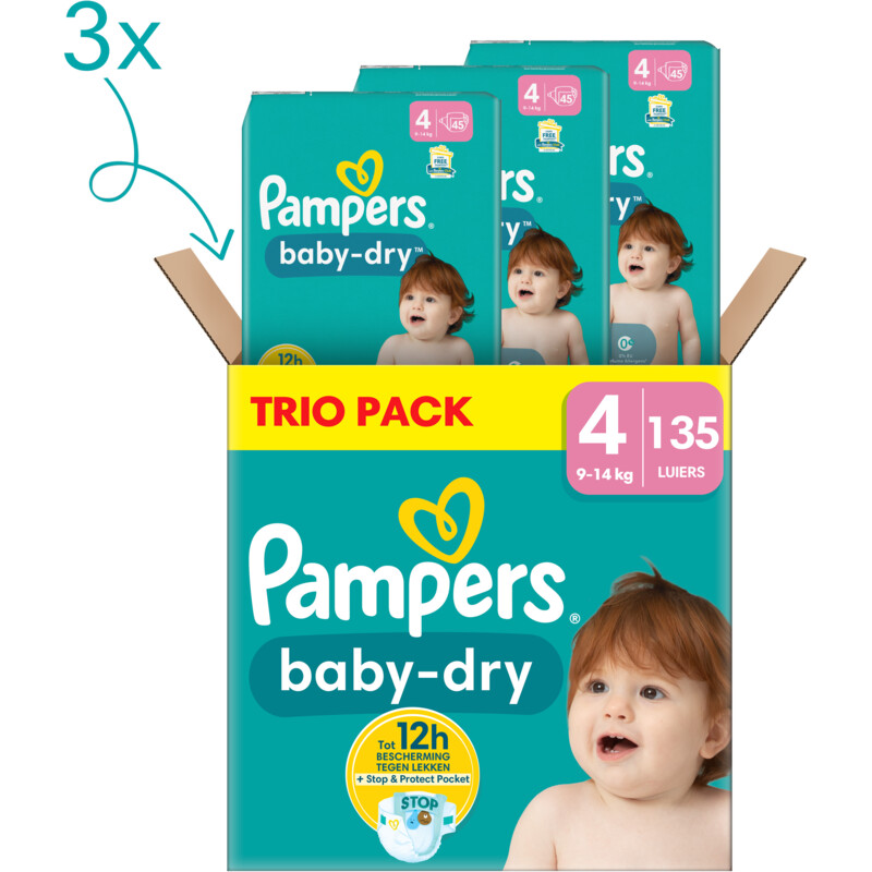 Een afbeelding van Pampers Baby-dry luiers trio pack maat 4