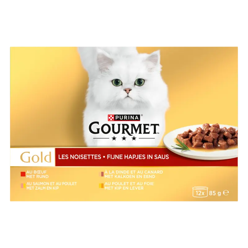 Gold Fijne Hapjes Kattenvoer nat met Rund, Kalkoen, Zalm en Kip