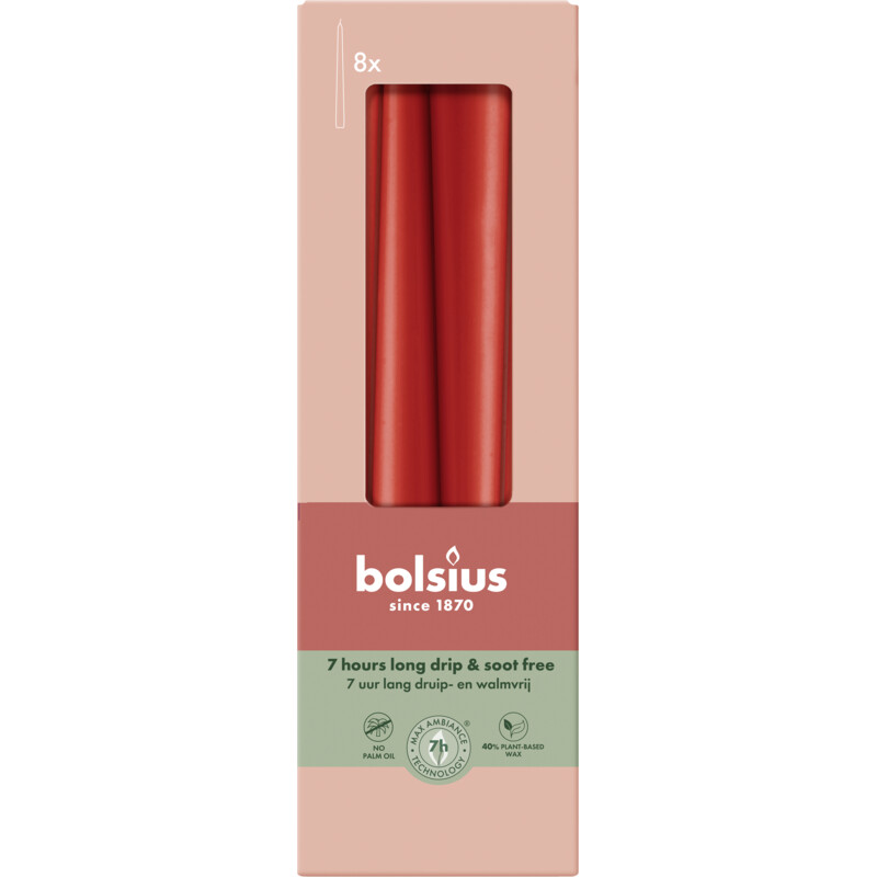 Een afbeelding van Bolsius Gotische kaarsen delicate red 24cm