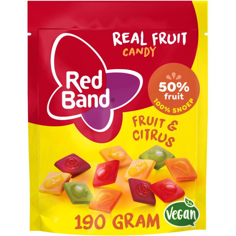 Een afbeelding van Red Band Real fruit candy fruit & citrus