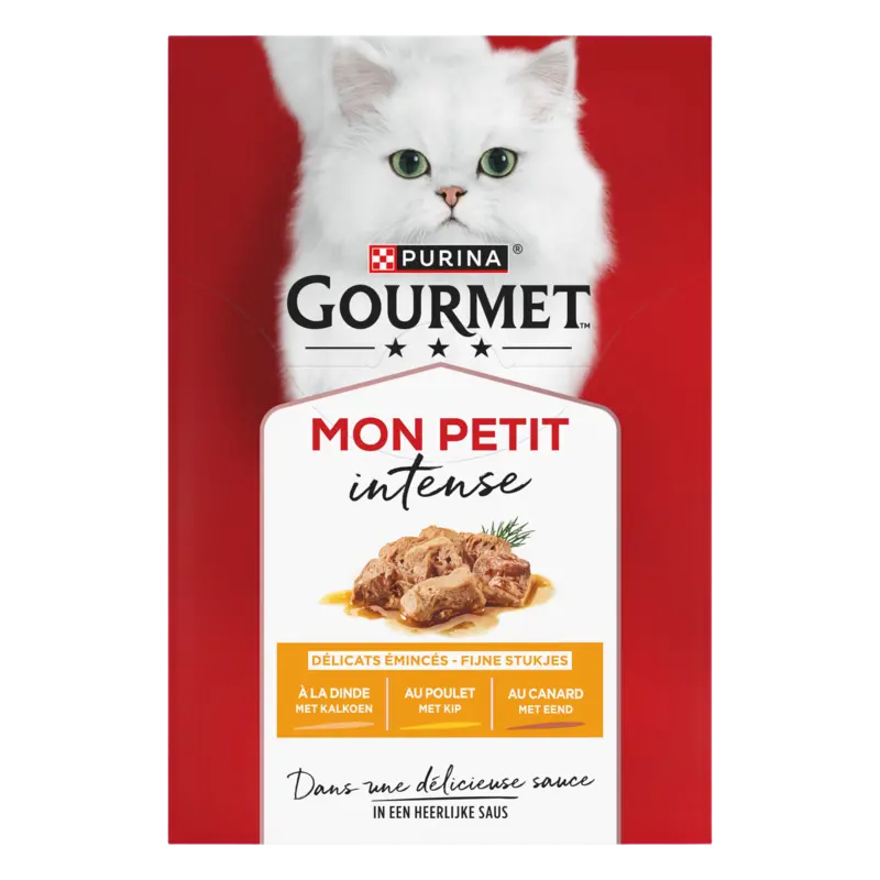 PURINA® Gourmet® Mon Petit Intense Fijne stukjes met Kalkoen, met Kip, met Eend 6x50g natvoer