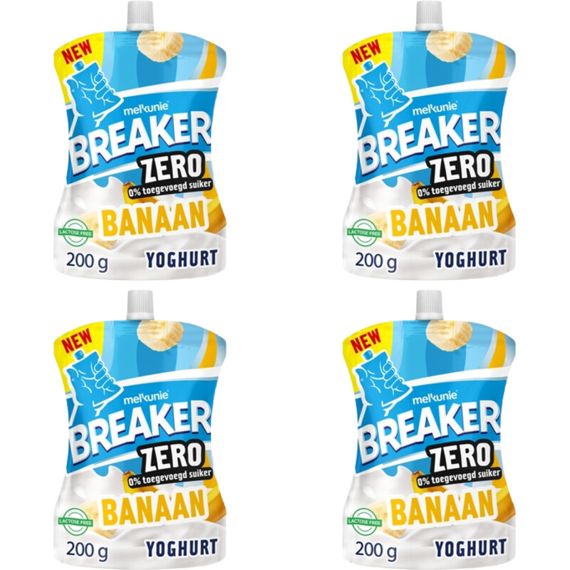 Een afbeelding van Melkunie Breaker zero banaan yoghurt 4-pack