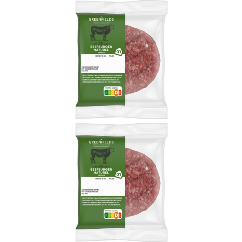 Een afbeelding van AH Greenfields Beefburger naturel 2 stuks 2-pack