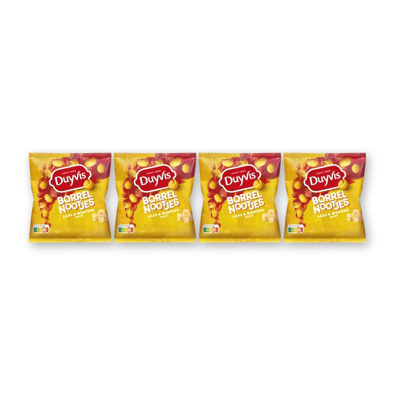 Duyvis Borrelnootjes kaas & mosterd smaak 4pack