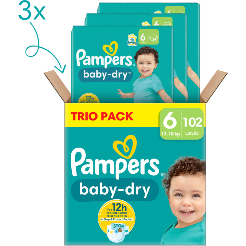 Een afbeelding van Pampers Baby-dry luiers trio pack maat 6