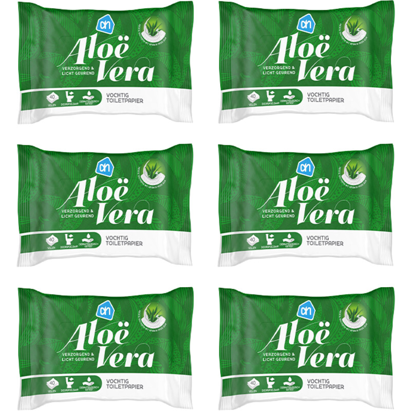 Een afbeelding van AH Vochtig toiletpapier aloe vera 6-pack