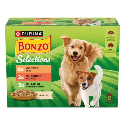 pdp-image-Bonzo Maaltijdzakjes in gelei rund, kip, lam