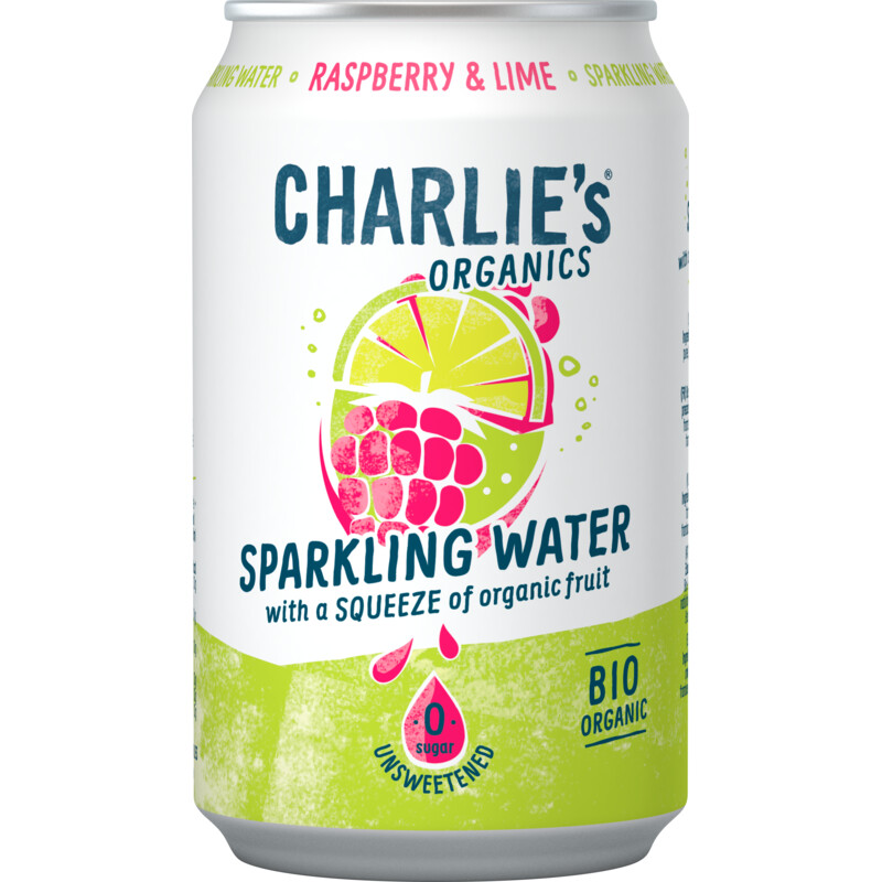 Een afbeelding van Charlie's Organics sparkling raspberry & lime