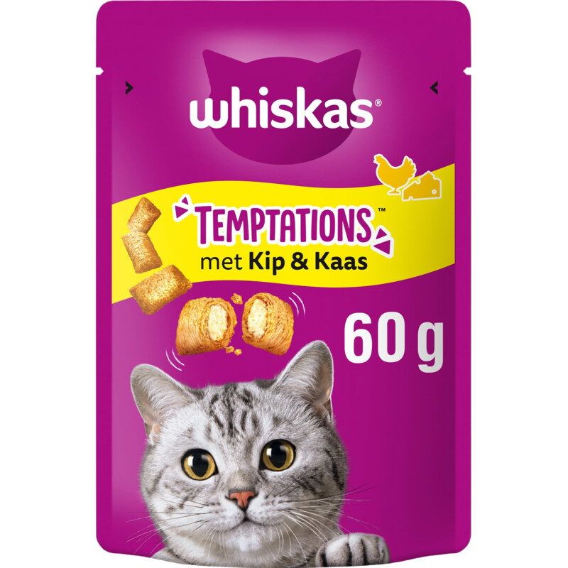 Een afbeelding van Whiskas Temptations kip & kaas kattensnacks
