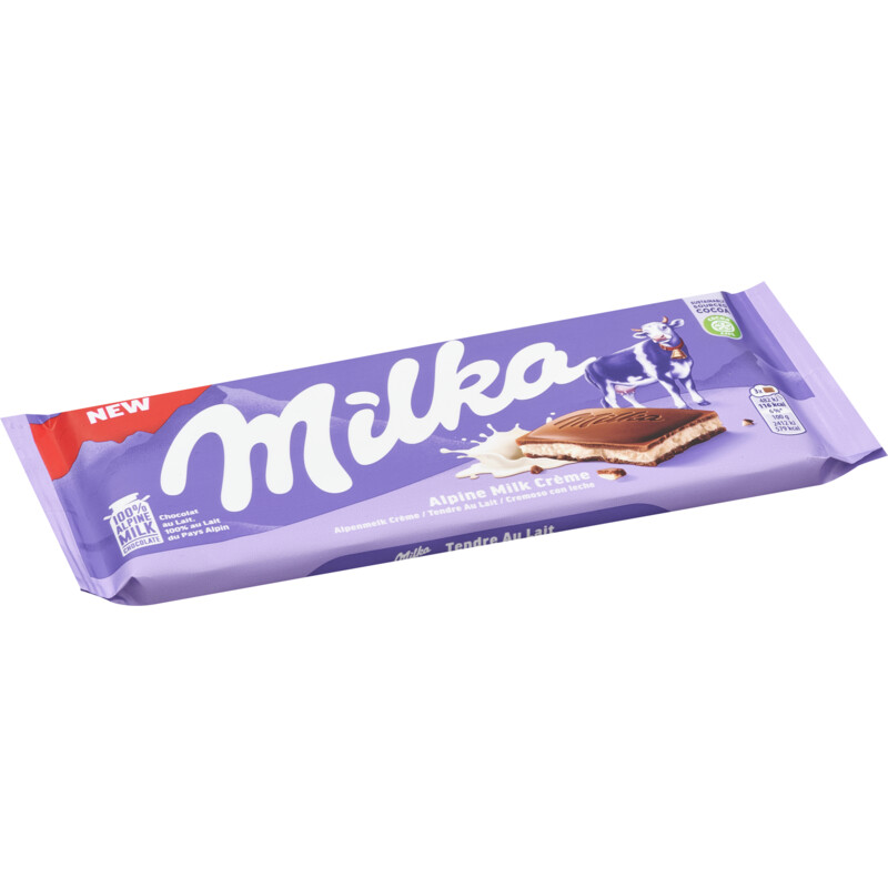 Een afbeelding van Milka Chocoladereep alpenmelk créme